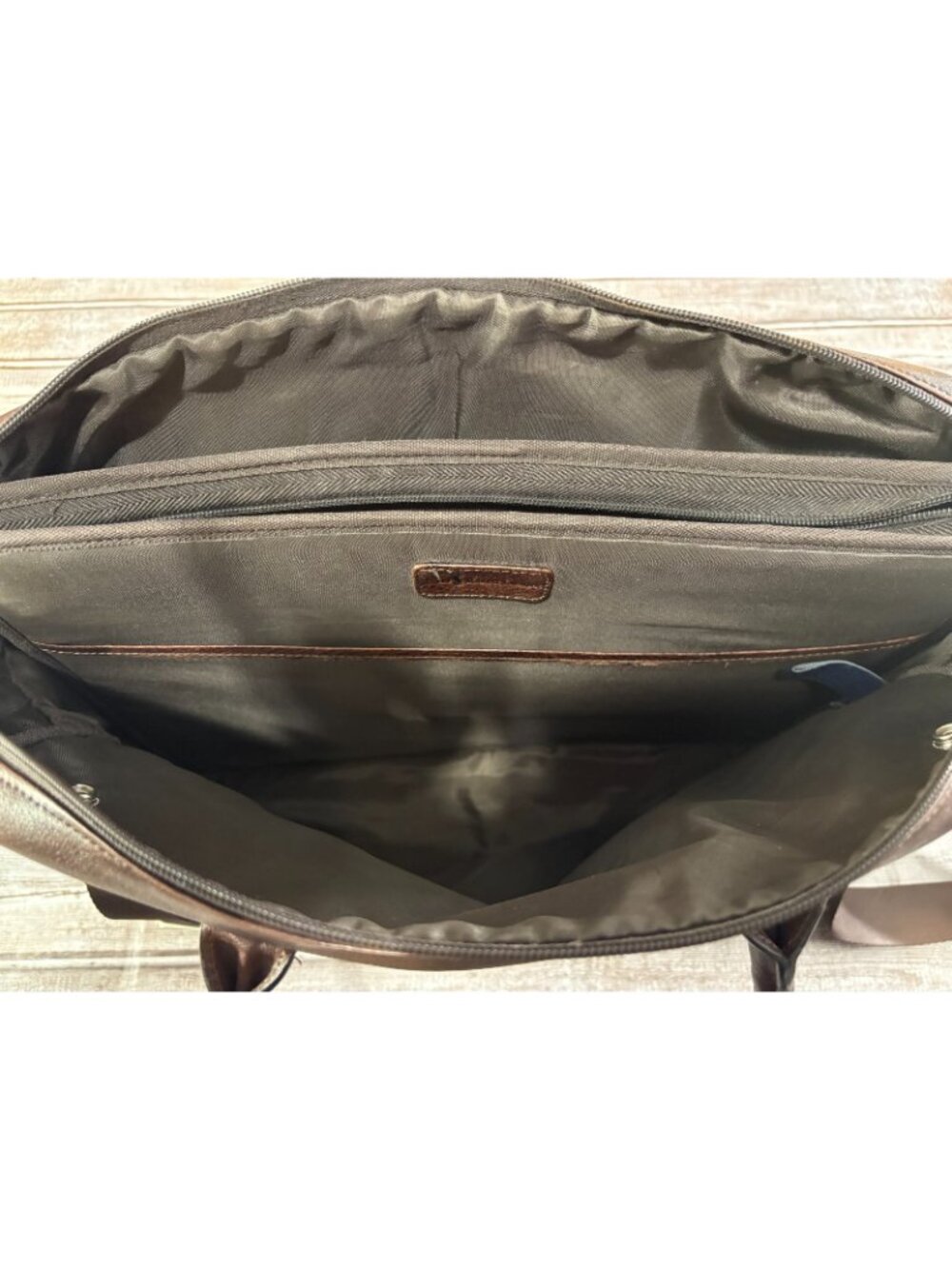 Polo Ralph Lauren Leather Canvas Heritage Logo Messenger Laptop Bag Brown Khaki - Picture 5 of 14